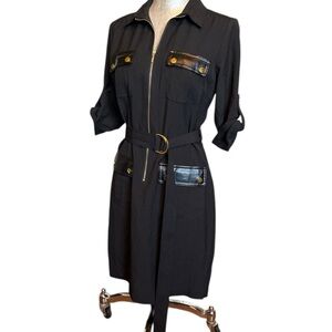 Like New Sharagano Women’s Front Zip Black Shirt Dress 3/4 sleeves size 4